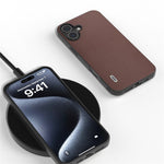 ABEEL For iPhone 16 Case Genuine Cow Leather Coated PC+TPU Hybrid Phone Cover
