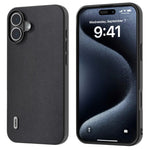 ABEEL For iPhone 16 Case Genuine Cow Leather Coated PC+TPU Hybrid Phone Cover