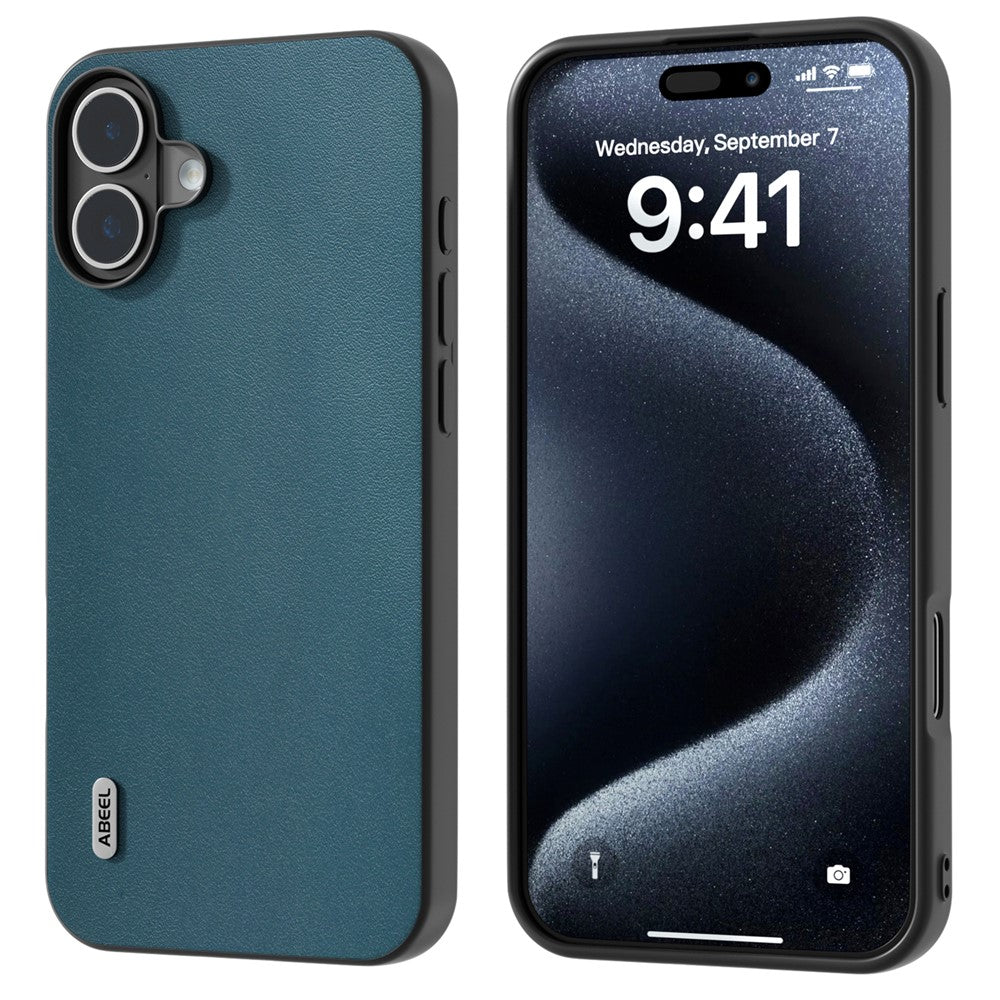 ABEEL For iPhone 16 Case Genuine Cow Leather Coated PC+TPU Hybrid Phone Cover