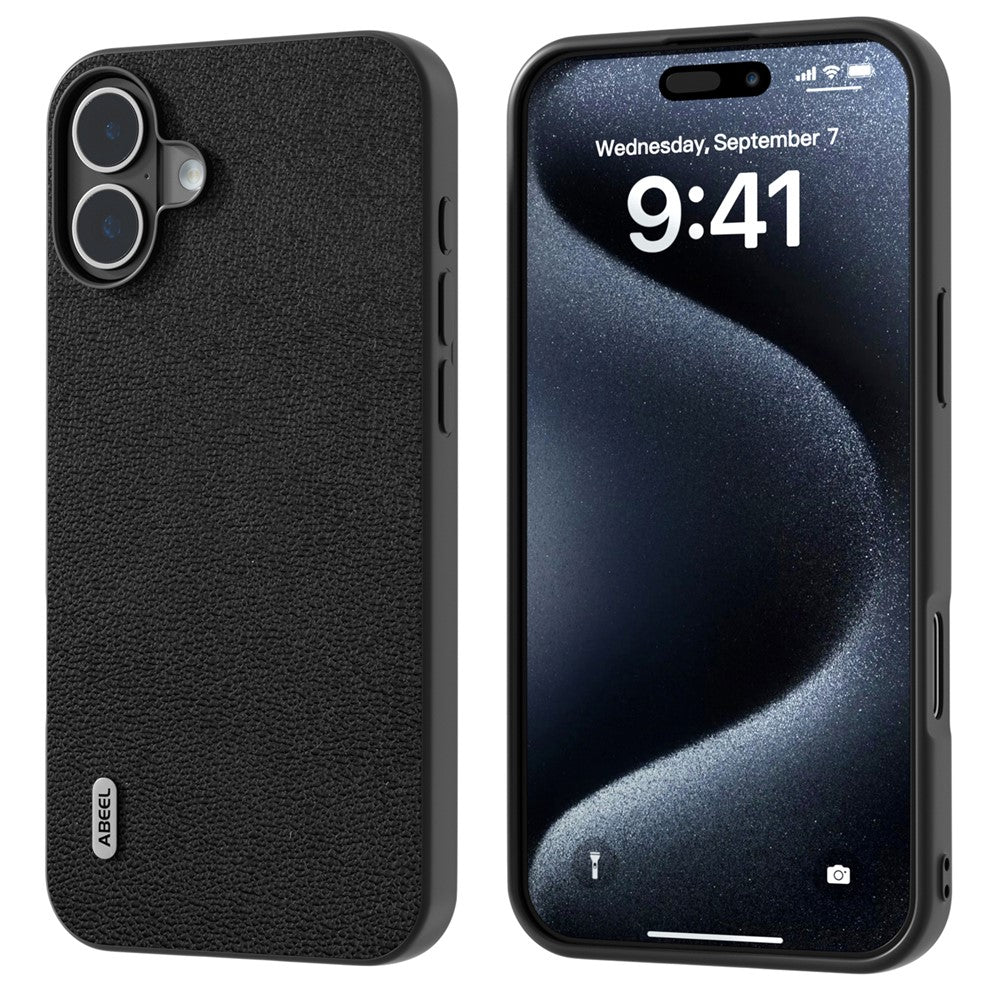 ABEEL For iPhone 16 Case Genuine Cow Leather+PC+TPU Anti-Scratch Phone Cover