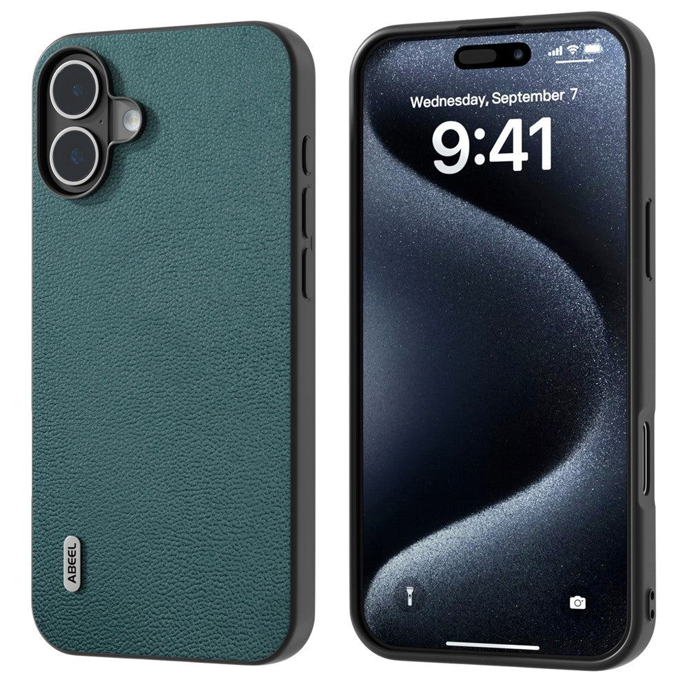 ABEEL For iPhone 16 Case Genuine Cow Leather+PC+TPU Anti-Scratch Phone Cover