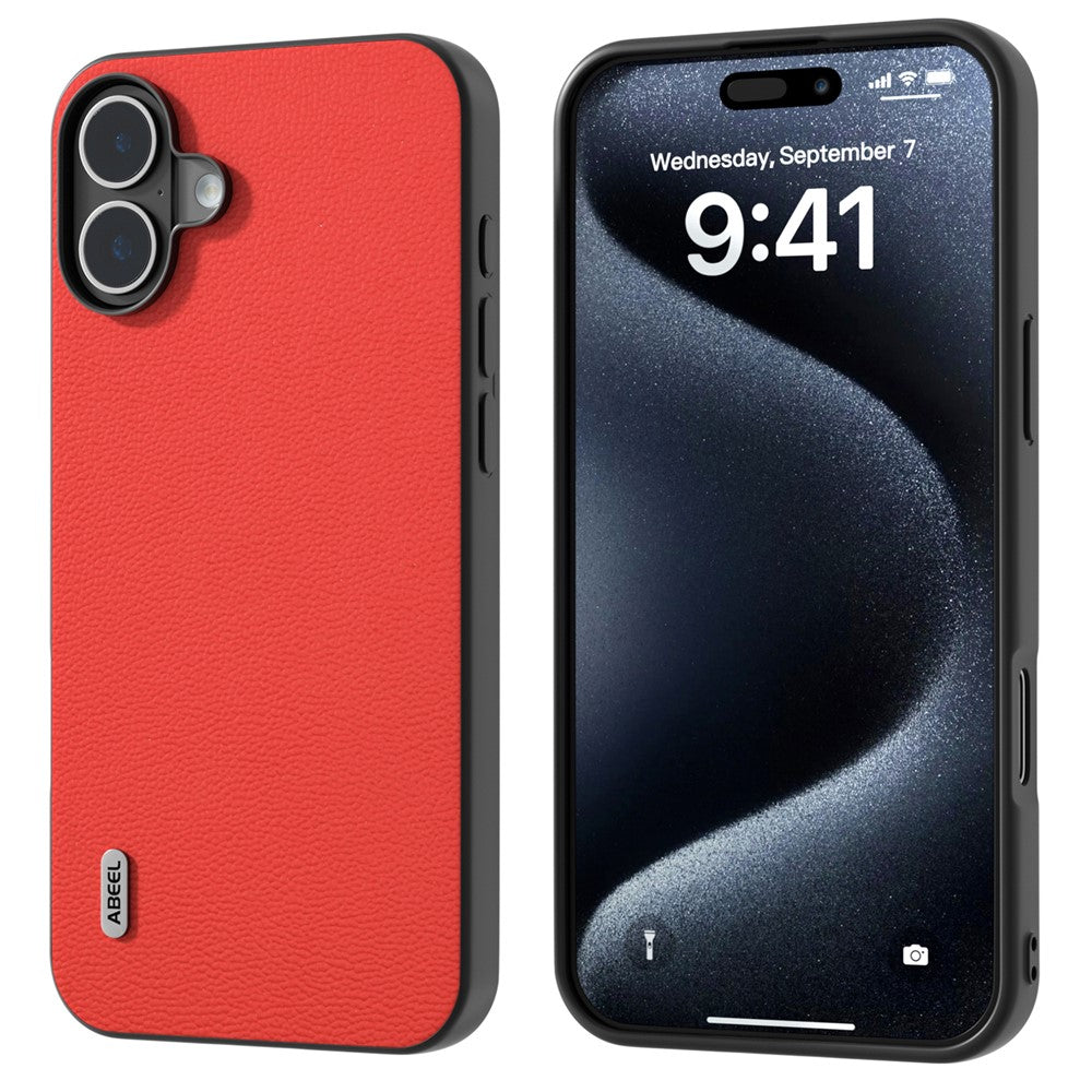 ABEEL For iPhone 16 Case Genuine Cow Leather+PC+TPU Anti-Scratch Phone Cover