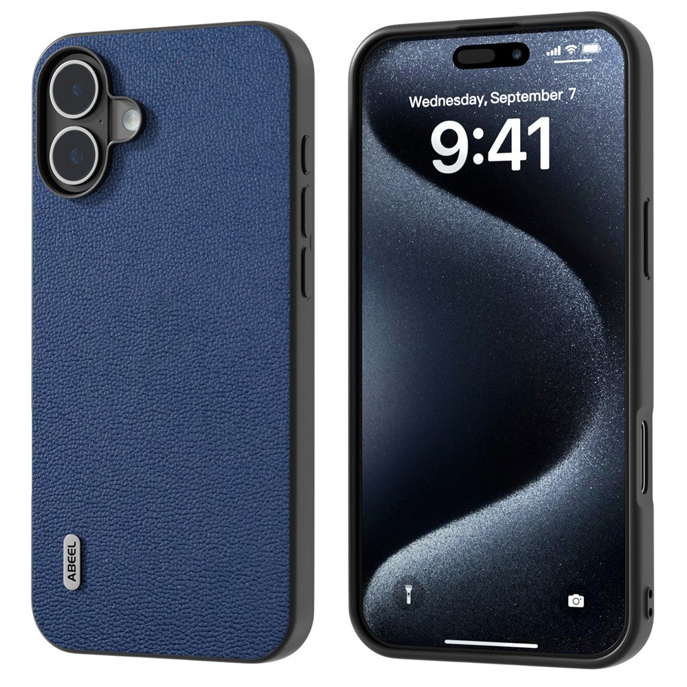 ABEEL For iPhone 16 Case Genuine Cow Leather+PC+TPU Anti-Scratch Phone Cover