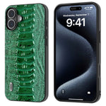 ABEEL For iPhone 16 Case Crocodile Texture Genuine Cow Leather Coated Phone Cover