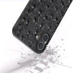 ABEEL For iPhone 16 Case Genuine Cow Leather+PC+TPU Phone Cover Ostrich Texture