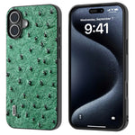 ABEEL For iPhone 16 Case Genuine Cow Leather+PC+TPU Phone Cover Ostrich Texture