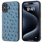 ABEEL For iPhone 16 Case Genuine Cow Leather+PC+TPU Phone Cover Ostrich Texture
