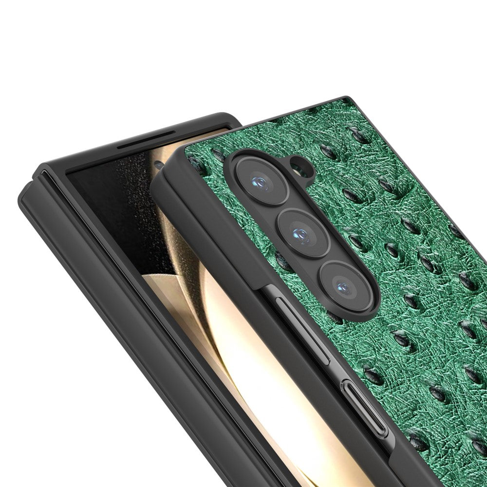 ABEEL For Samsung Galaxy Z Fold6 5G Case Genuine Cow Leather+PC Cover Ostrich Texture
