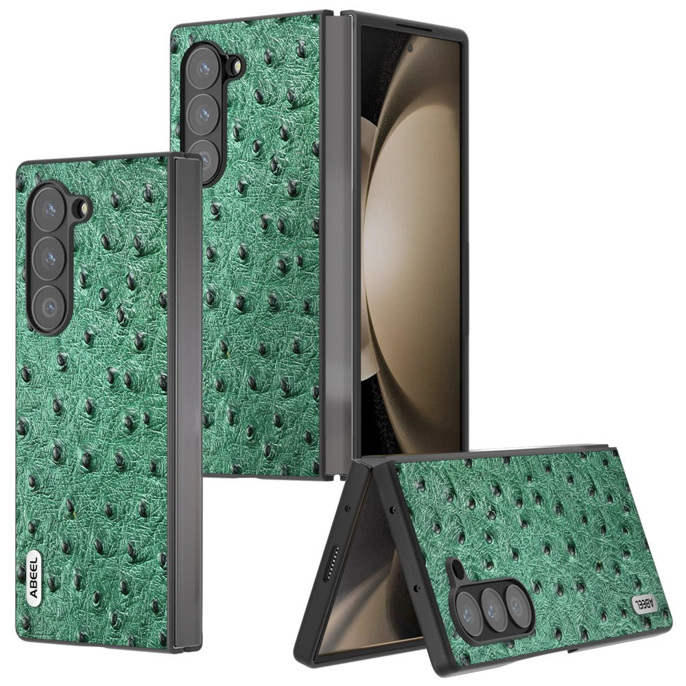 ABEEL For Samsung Galaxy Z Fold6 5G Case Genuine Cow Leather+PC Cover Ostrich Texture