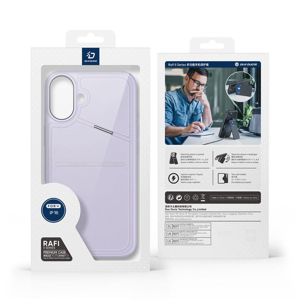 DUX DUCIS Rafi II Series for iPhone 16 Plus Magnetic Phone Case Card Holder Leather Back Cover