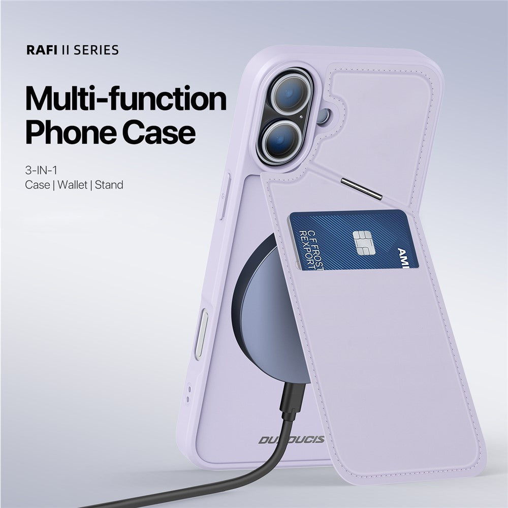 DUX DUCIS Rafi II Series for iPhone 16 Plus Magnetic Phone Case Card Holder Leather Back Cover