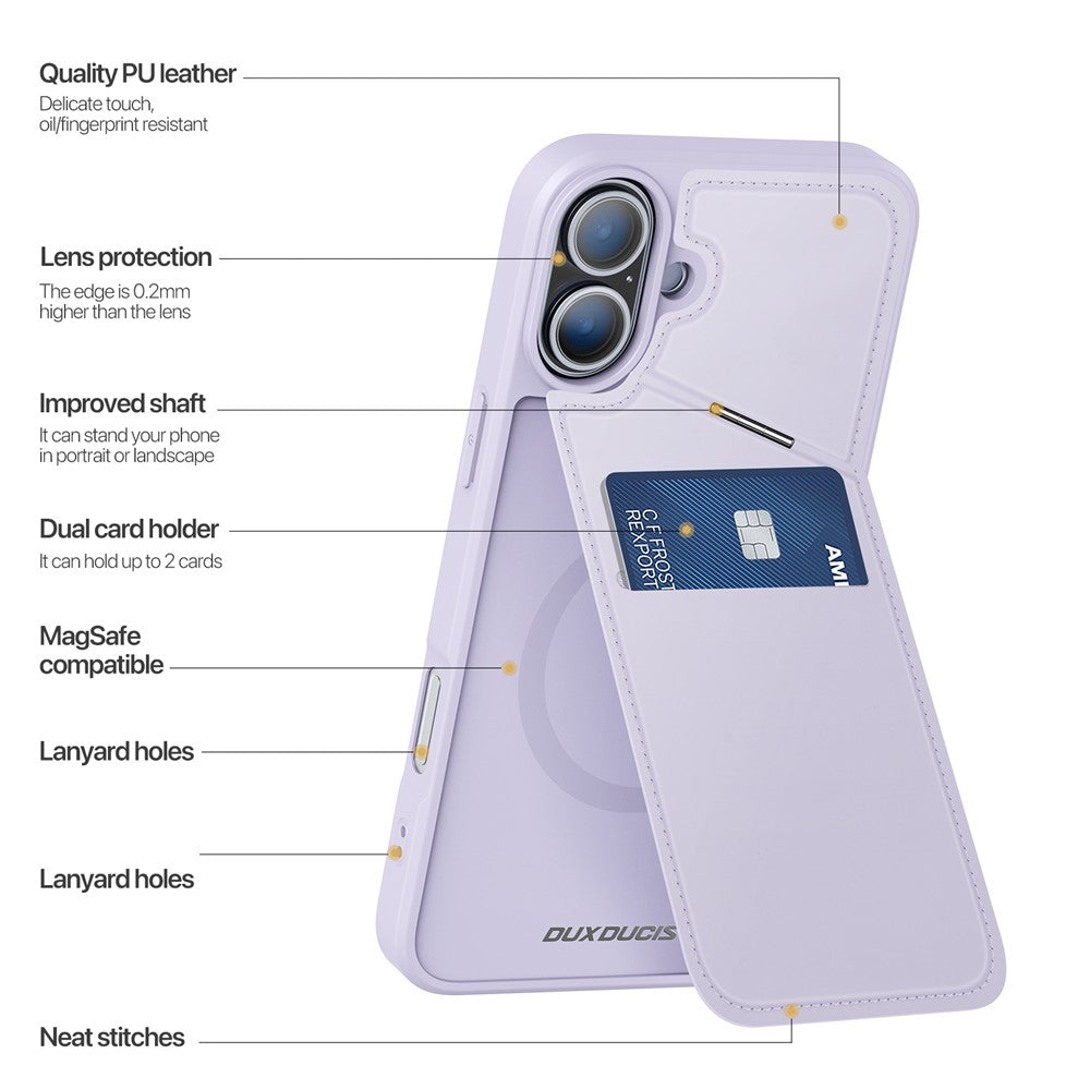 DUX DUCIS Rafi II Series for iPhone 16 Plus Magnetic Phone Case Card Holder Leather Back Cover