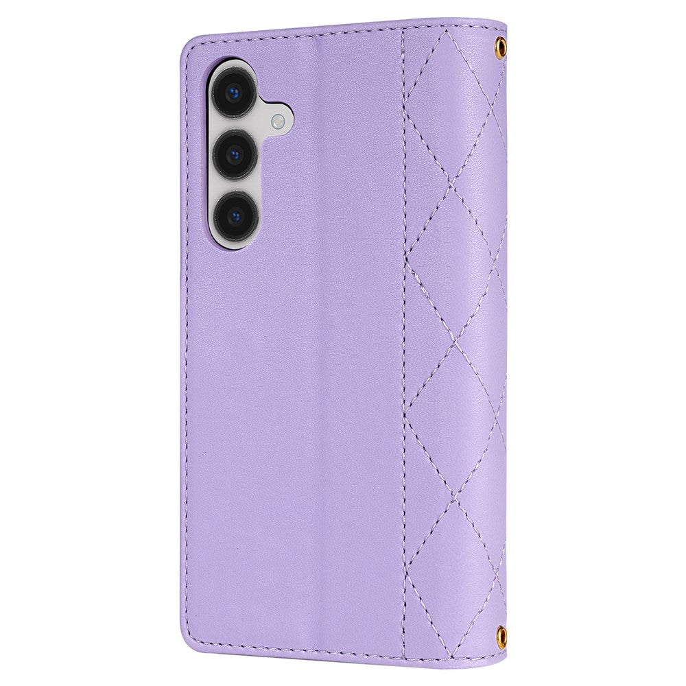 CSJ-P2 För Samsung Galaxy A14 5G / 4G Plånboksfodral med remmar Lädermobilfodral Rombsömmar