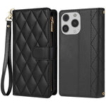 CSJ-P2 For iPhone 16 Pro Max Wallet Phone Case Stitching Leather Flip Cover with Straps