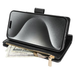 CSJ-P2 For iPhone 16 Pro Max Wallet Phone Case Stitching Leather Flip Cover with Straps