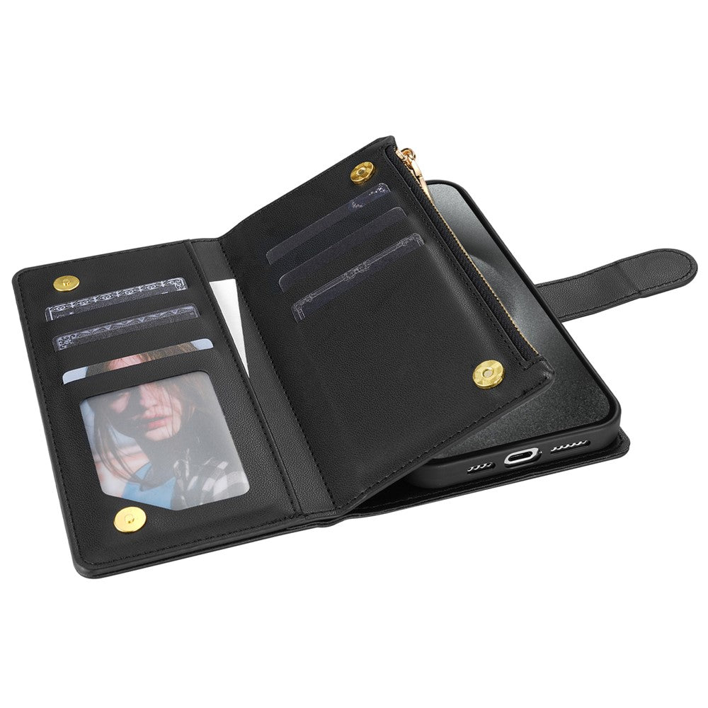 CSJ-P2 For iPhone 16 Pro Max Wallet Phone Case Stitching Leather Flip Cover with Straps