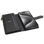 CSJ-P2 For iPhone 16 Pro Max Wallet Phone Case Stitching Leather Flip Cover with Straps