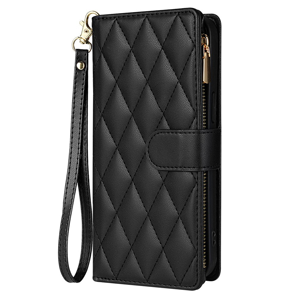 CSJ-P2 For iPhone 16 Pro Max Wallet Phone Case Stitching Leather Flip Cover with Straps