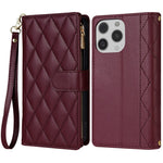 CSJ-P2 For iPhone 16 Pro Max Wallet Phone Case Stitching Leather Flip Cover with Straps