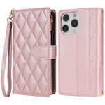 CSJ-P2 For iPhone 16 Pro Max Wallet Phone Case Stitching Leather Flip Cover with Straps