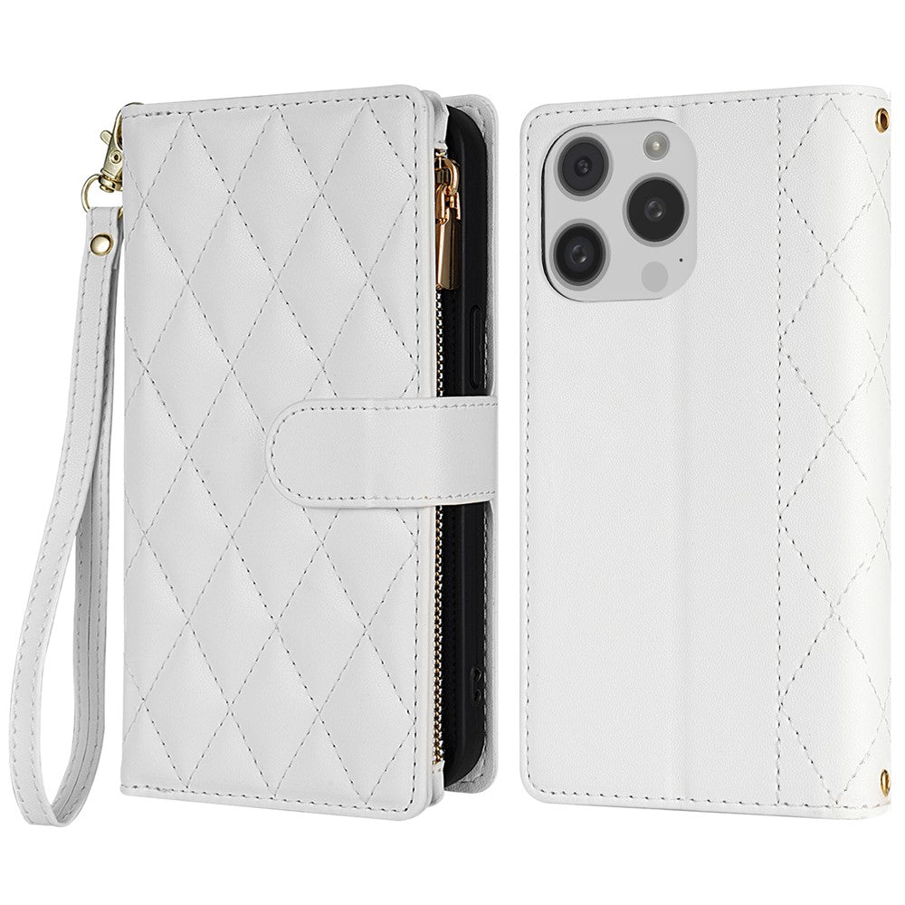 CSJ-P2 For iPhone 16 Pro Max Wallet Phone Case Stitching Leather Flip Cover with Straps