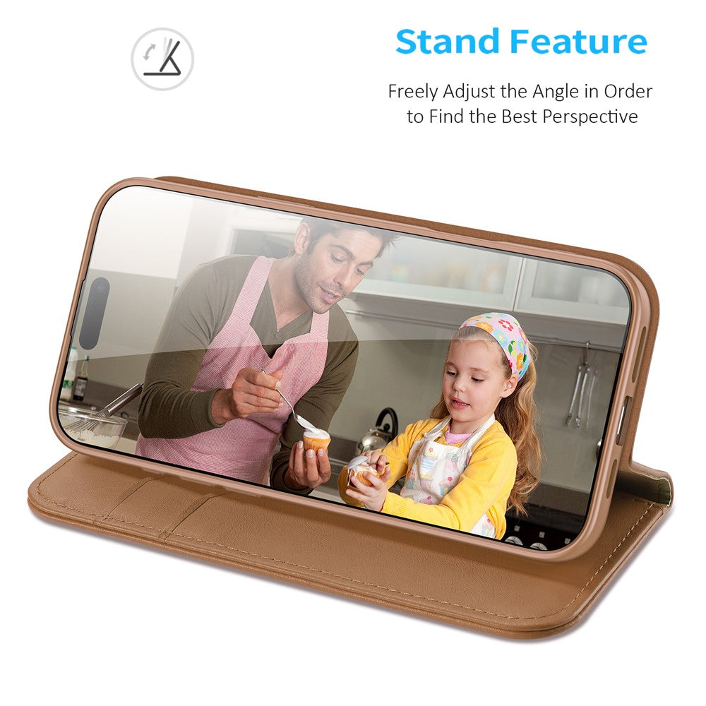 DUX DUCIS Hivo Series for iPhone 16 Pro Case Cowhide Leather Wallet Phone Cover Stand View