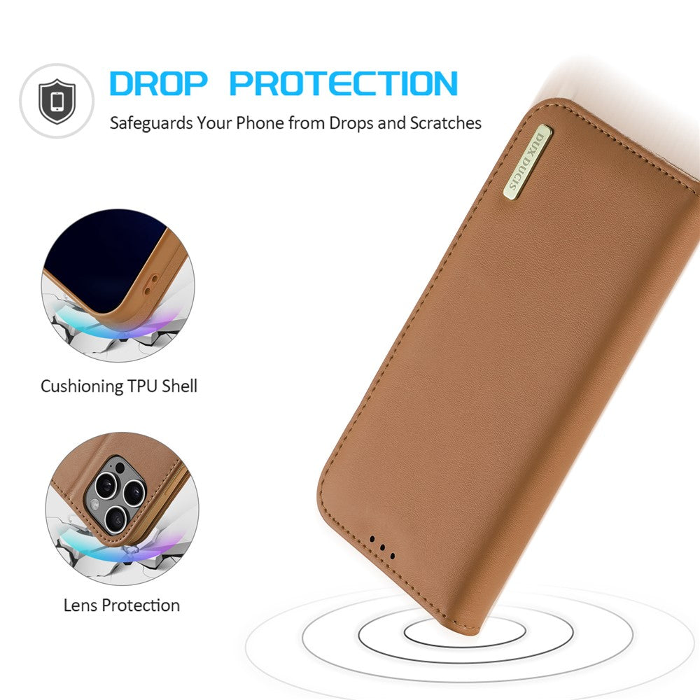 DUX DUCIS Hivo Series for iPhone 16 Pro Case Cowhide Leather Wallet Phone Cover Stand View