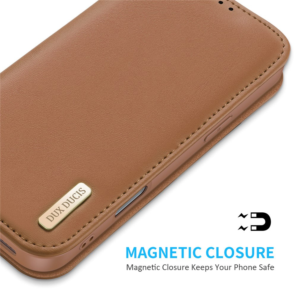 DUX DUCIS Hivo Series for iPhone 16 Pro Case Cowhide Leather Wallet Phone Cover Stand View