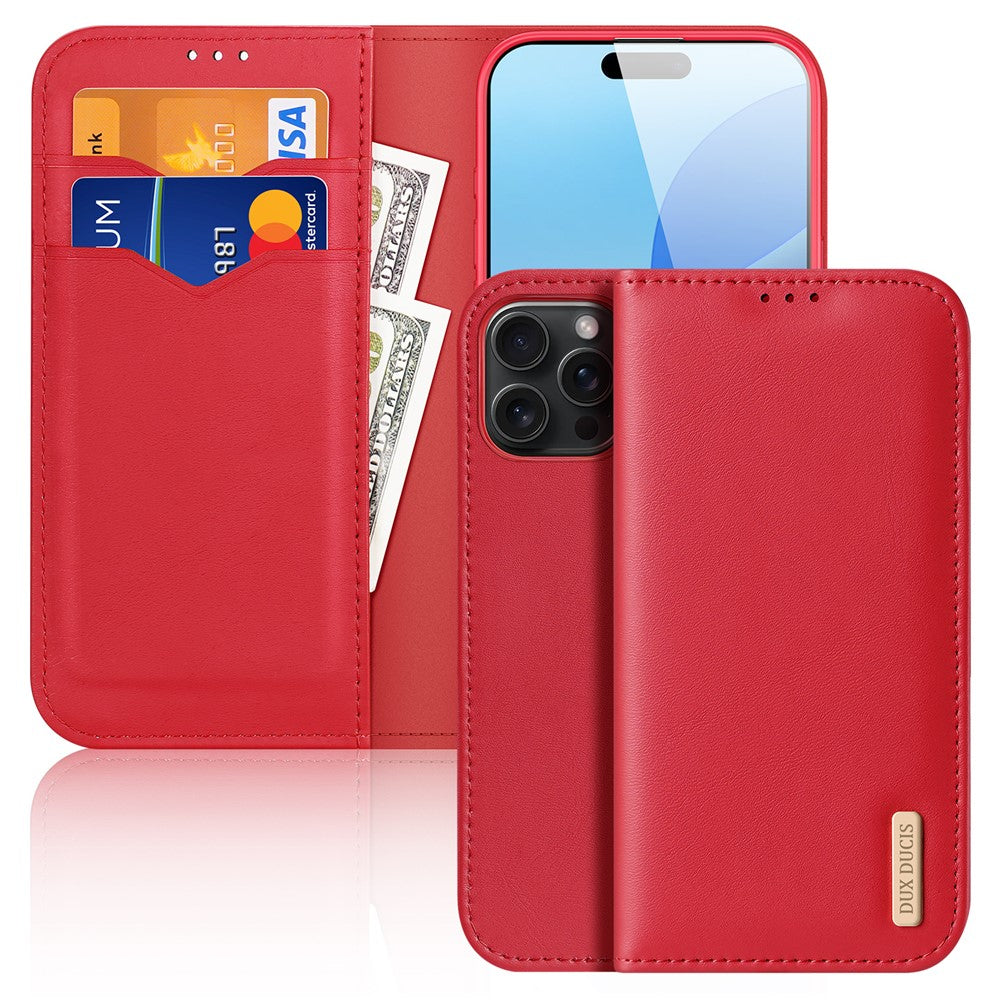 DUX DUCIS Hivo Series for iPhone 16 Pro Case Cowhide Leather Wallet Phone Cover Stand View