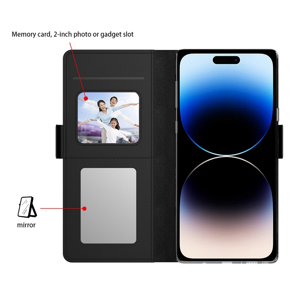 For iPhone 16 Case PU Leather Mirror Flip Phone Cover Card Holder