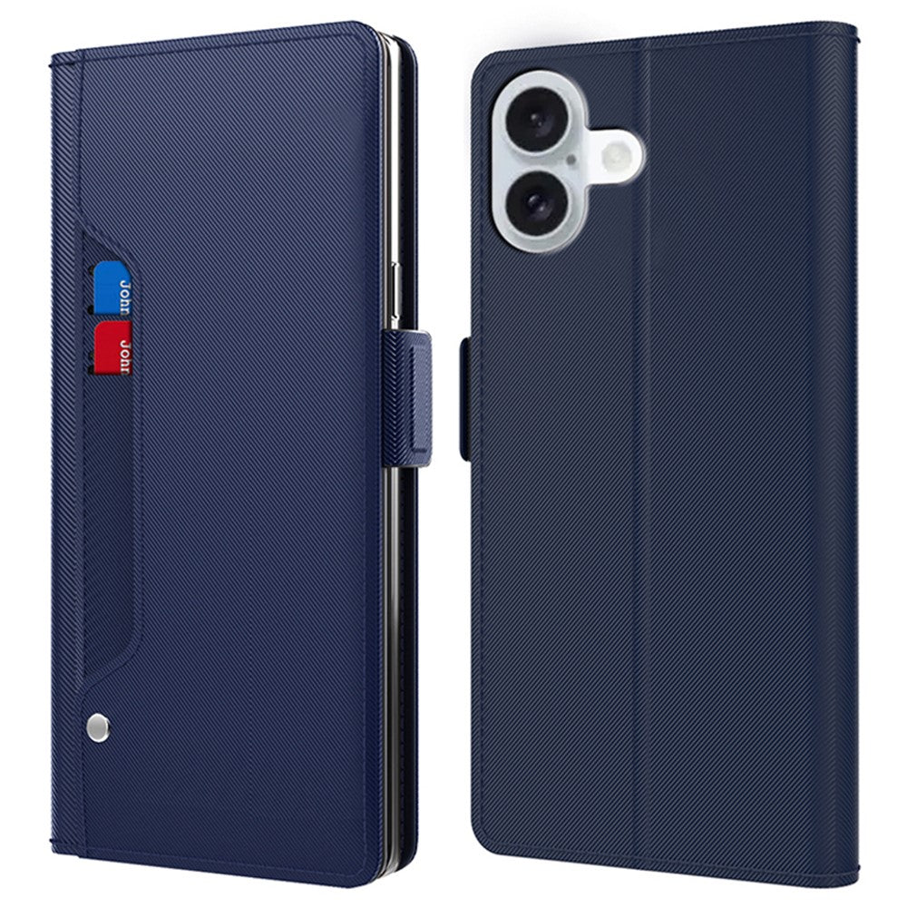 For iPhone 16 Case PU Leather Mirror Flip Phone Cover Card Holder