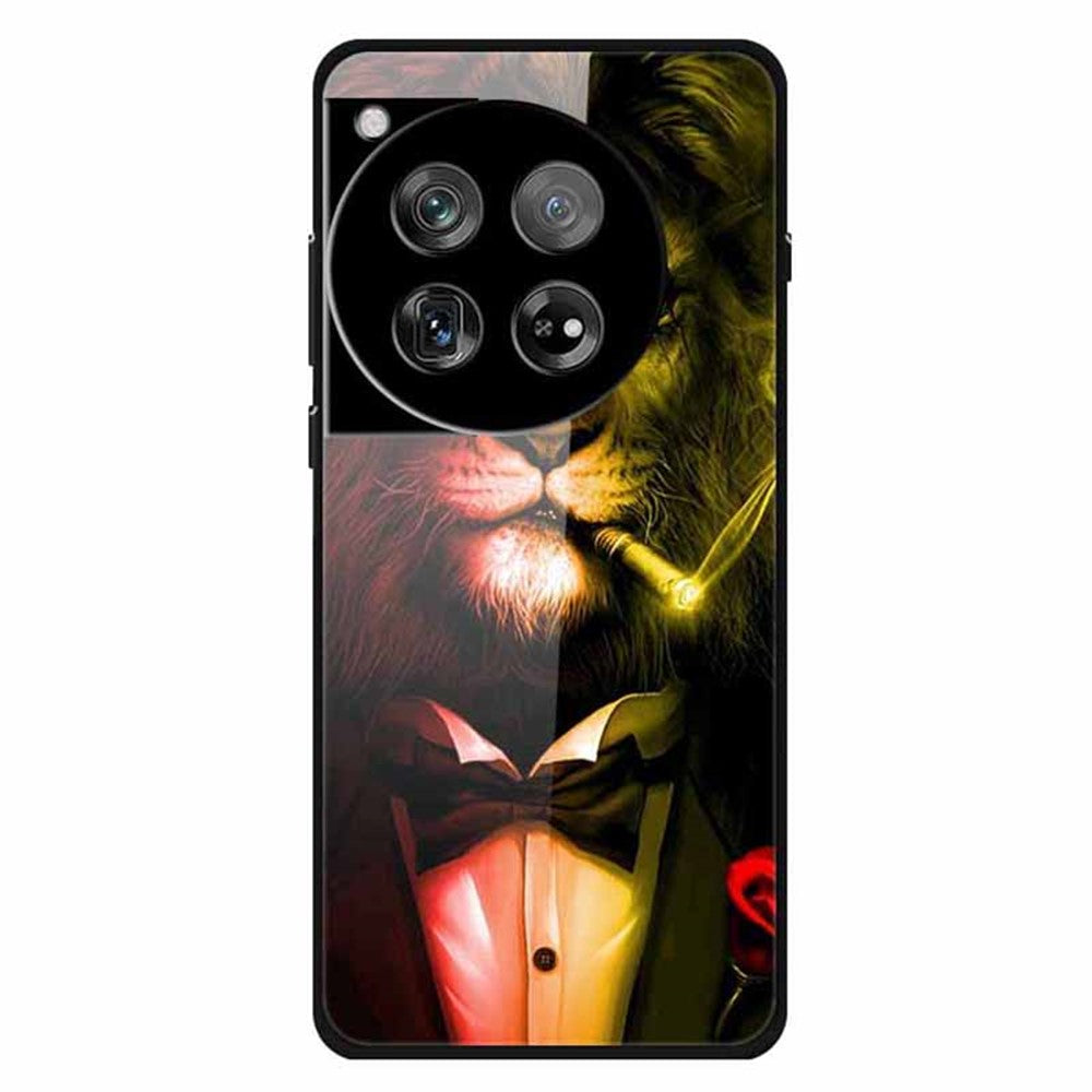 For OnePlus 12 5G Case Pattern Printing PC+Tempered Glass+TPU Phone Back Cover