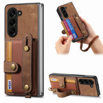 For Samsung Galaxy Z Fold6 5G Case Card Holder Wristband Leather+PC Cover with Strap