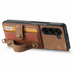 For Samsung Galaxy Z Fold6 5G Case Card Holder Wristband Leather+PC Cover with Strap