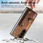 For Samsung Galaxy Z Fold6 5G Case Card Holder Wristband Leather+PC Cover with Strap