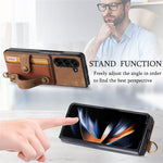 For Samsung Galaxy Z Fold6 5G Case Card Holder Wristband Leather+PC Cover with Strap
