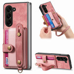 For Samsung Galaxy Z Fold6 5G Case Card Holder Wristband Leather+PC Cover with Strap