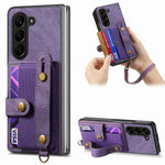For Samsung Galaxy Z Fold6 5G Case Card Holder Wristband Leather+PC Cover with Strap