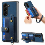 For Samsung Galaxy Z Fold6 5G Case Card Holder Wristband Leather+PC Cover with Strap