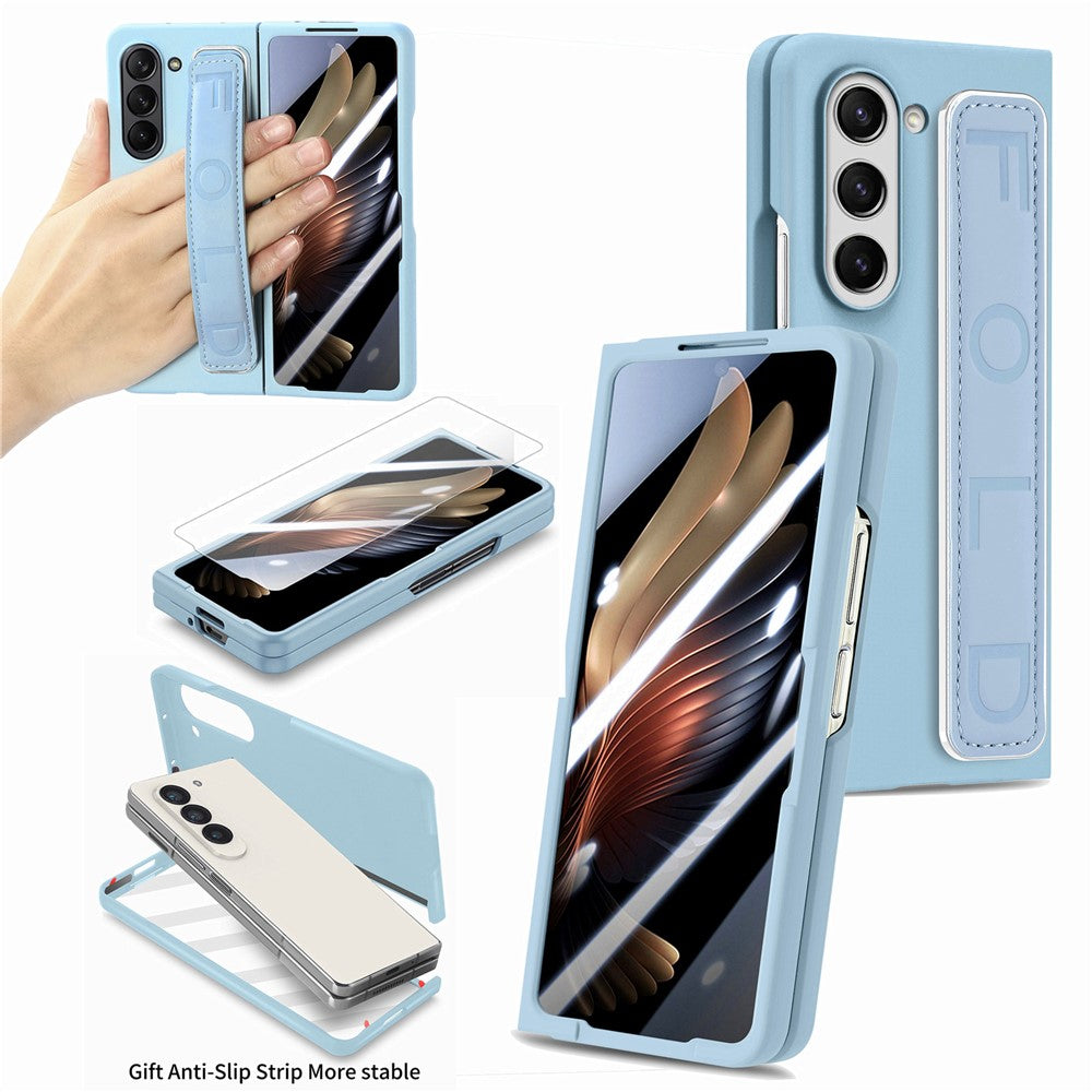 For Samsung Galaxy Z Fold6 5G Case Anti-Drop Wristband Leather+PC Phone Cover with Screen Film