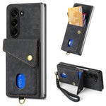 Til Samsung Galaxy Z Fold6 5G Etui Kickstand Korttaske Læder+PC Telefoncover med Rem