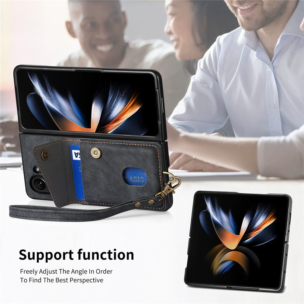 Til Samsung Galaxy Z Fold6 5G Etui Kickstand Korttaske Læder+PC Telefoncover med Rem