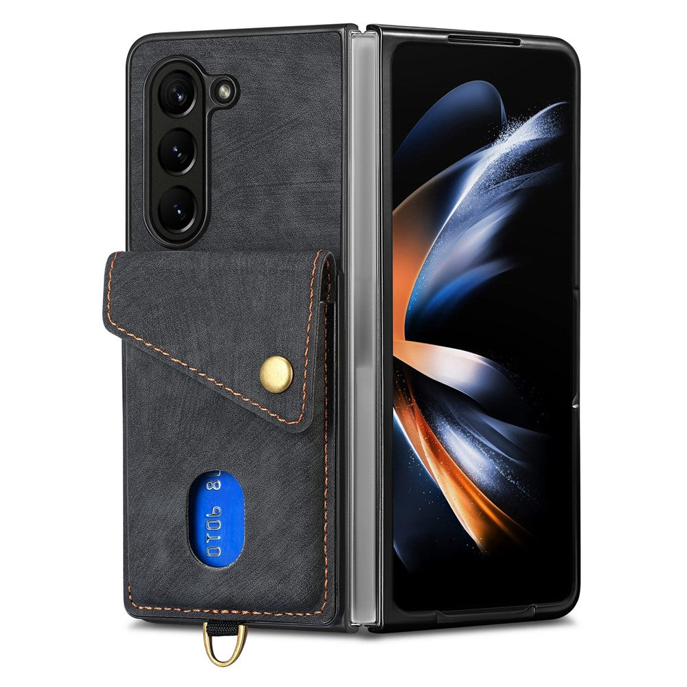 Til Samsung Galaxy Z Fold6 5G Etui Kickstand Korttaske Læder+PC Telefoncover med Rem