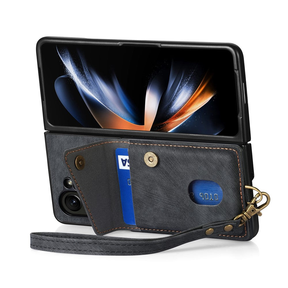 Til Samsung Galaxy Z Fold6 5G Etui Kickstand Korttaske Læder+PC Telefoncover med Rem