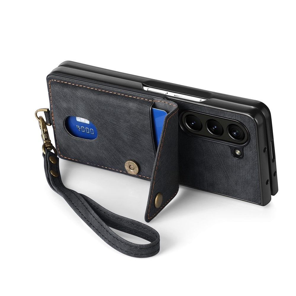 Til Samsung Galaxy Z Fold6 5G Etui Kickstand Korttaske Læder+PC Telefoncover med Rem