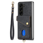 Til Samsung Galaxy Z Fold6 5G Etui Kickstand Korttaske Læder+PC Telefoncover med Rem