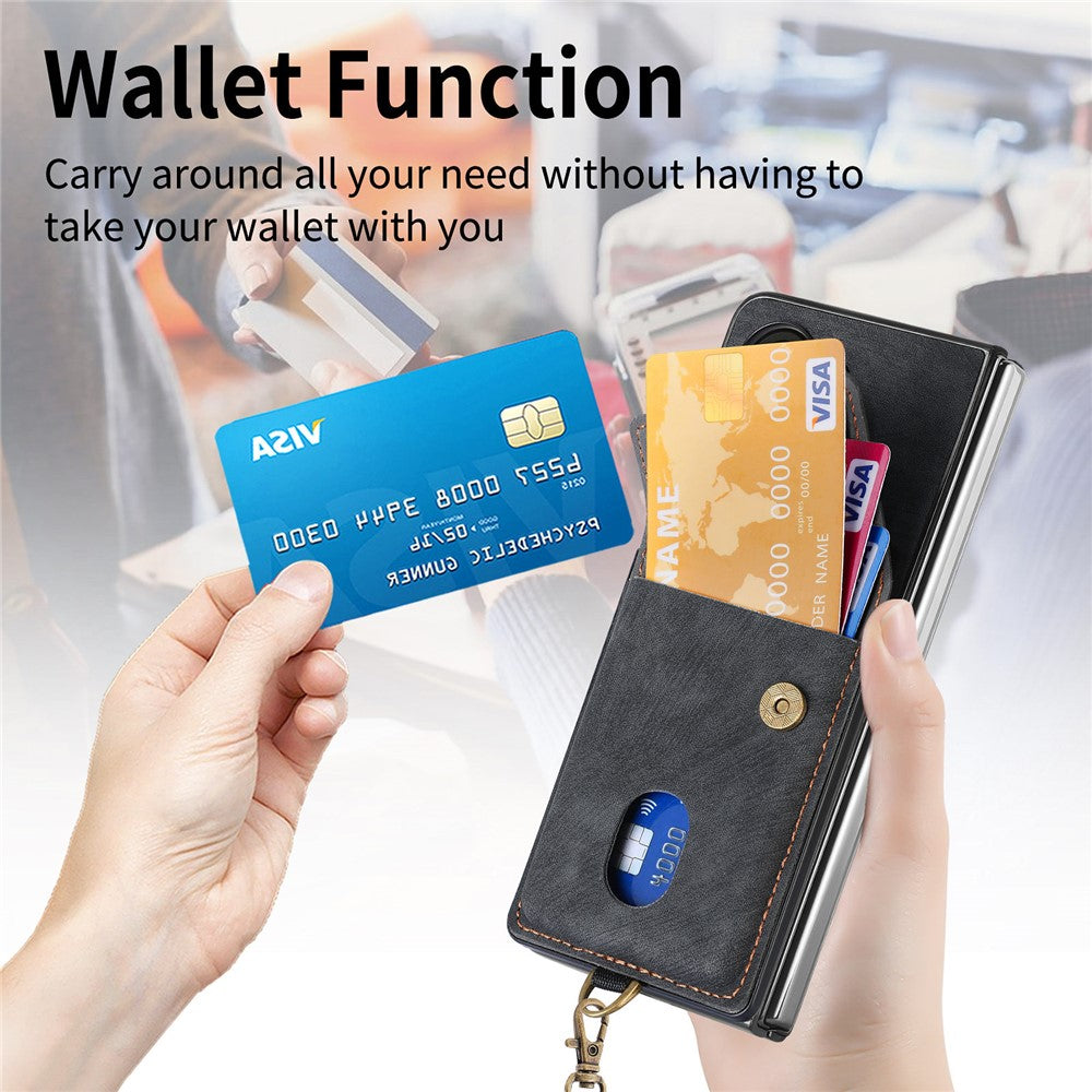 Til Samsung Galaxy Z Fold6 5G Etui Kickstand Korttaske Læder+PC Telefoncover med Rem