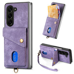 Til Samsung Galaxy Z Fold6 5G Etui Kickstand Korttaske Læder+PC Telefoncover med Rem