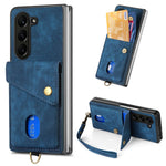 Til Samsung Galaxy Z Fold6 5G Etui Kickstand Korttaske Læder+PC Telefoncover med Rem