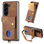 Til Samsung Galaxy Z Fold6 5G Etui Kickstand Korttaske Læder+PC Telefoncover med Rem